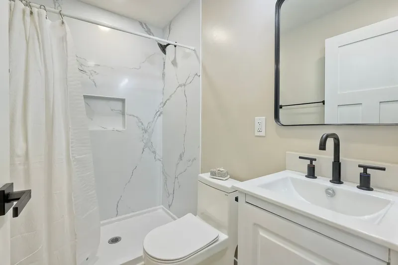 Bathroom vanity and shower
