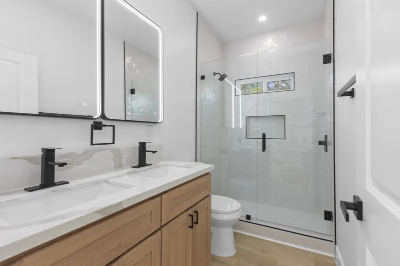 Bathroom vanity and shower